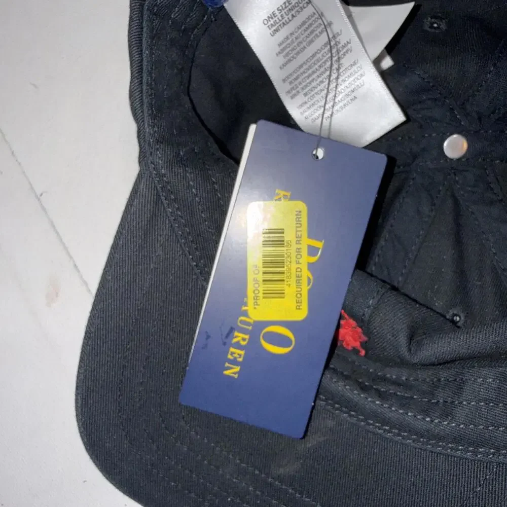 Polo Ralph Lauren Black Strapback Cap Red‎ Pony Size 4-7 Hat New With Defects